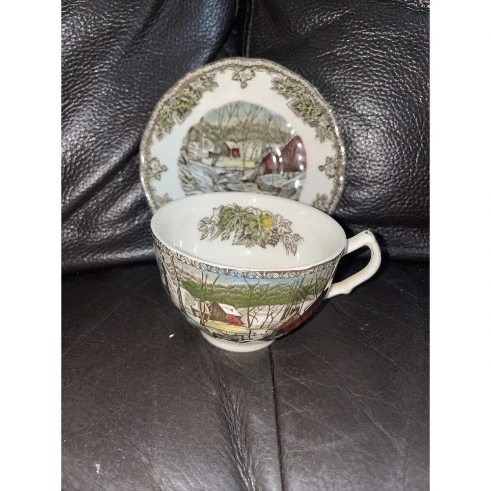 Johnsons Bros Friendly‎ Village Ice House Cup and Saucer Set England
